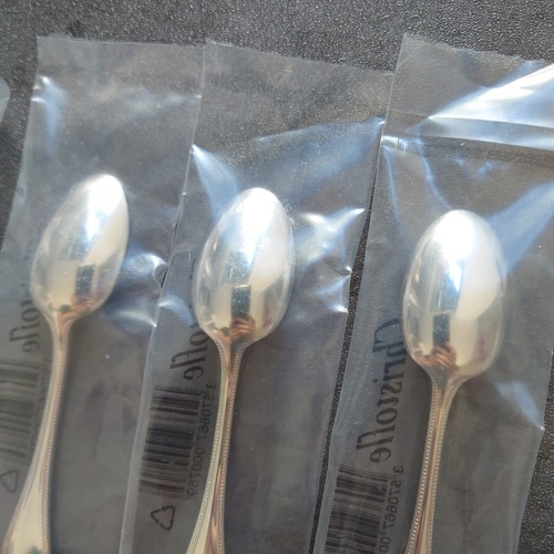 Christofle Perles Demitasse Spoon Unopened 6pcs Silverplate Flatware Brand New - Picture 11 of 14