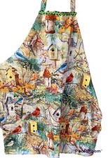 Bird Print Birdhouses Bib style Apron with 2 Pockets And Tie Strings . NEW