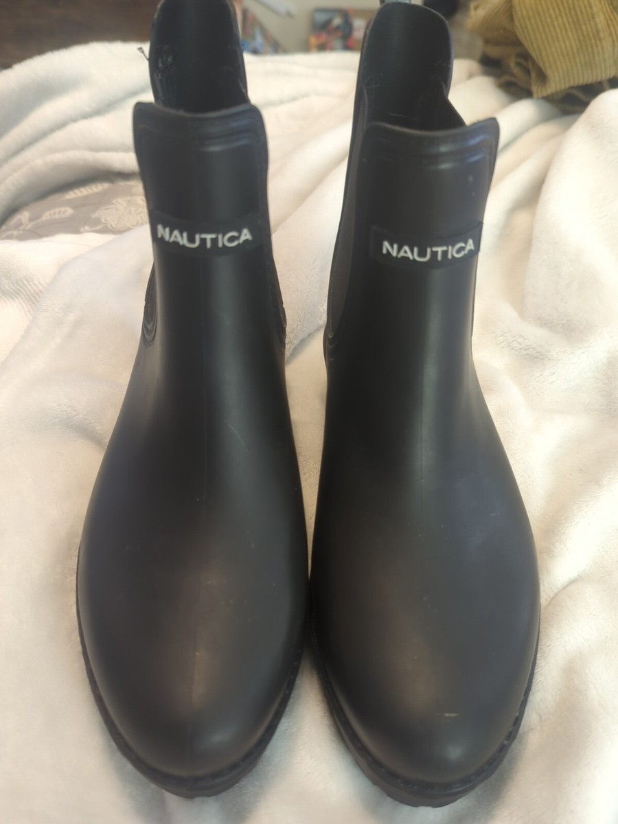 NAUTICA Women's Rain Ankle Boots Black Rubber Booties Size pull on