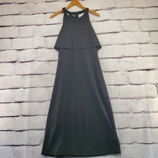 ZELOS Shift Dress Womens Medium Ribbed Tiered Midi Halter Sleeveless Black
