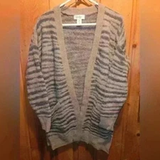 Jessica Simpson Zebra Print Fuzzy Cadigan Sweater Sz Medium Open Front