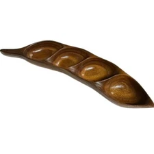 Monkey Pod Pea 4 Section Wood Serving Console Bowl Hand Carved SIGNED Hawaiian
