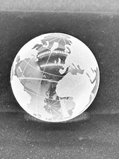 World Globe Earth Orb Crystal Glass Clear Frosted Paperweight GARBIN4