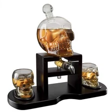 Skull Skeleton Wine & Whiskey Decanter Set 750 Ml With 2 Skull 3oz Skeletons Sho