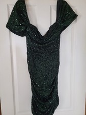 Prettylittlething Size 10 Womens Party Dress Green Sequins Worn Once thick
