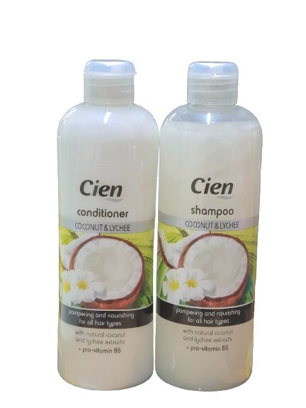 Juego de champú y acondicionador de coco y lichi Lidl Cien 500 ml cada uno | Total 1000 ml