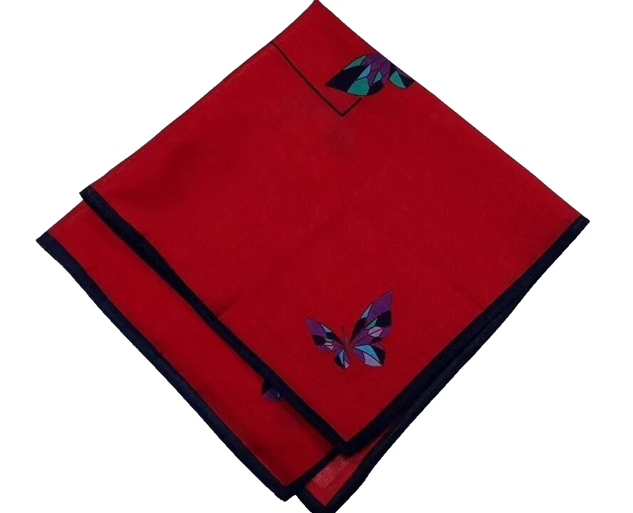 Pañuelo Mariposa Algodón Rojo Hanae Mori Mariposas Púrpura Hankie Vintage Foto 3 de 4