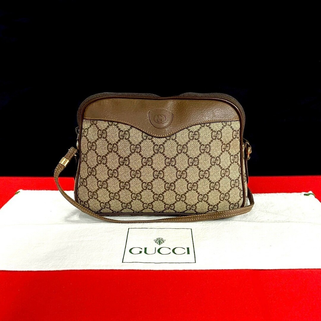 Vintage GUCCI GG Logo Leather Shoulder Bag Excellent Condition