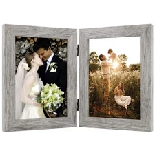 5x7 Double Picture Frame Vertical Hinged Photo Frame 2 Opening Folding Family Fr