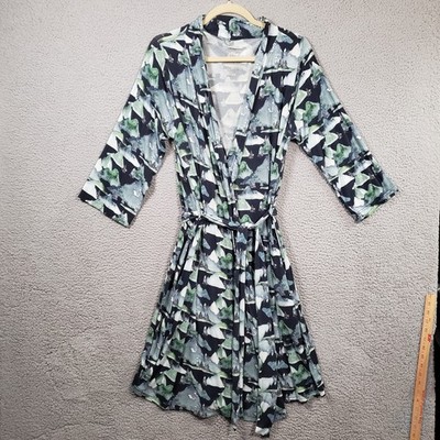 Posh Peanut Robe Womens XL Deep Blue Dark Mountain Print Belted Bamboo Lounge