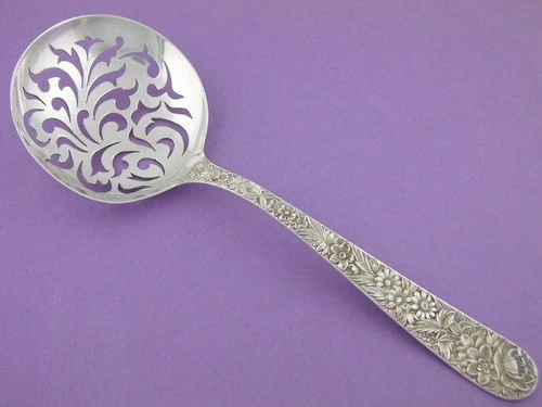 Rare Sterling Silver S KIRK & SON Pea Serving Spoon REPOUSSE ~no mono