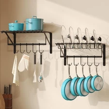 Hongtamoy 2 Packs Wall Mounted Pot Lid Rack Organizer, Hanging Pot and Pan Li...