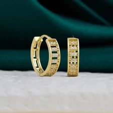 2 Ct Round Cut Simulated Diamond Clip On Hoop Earrings In 14k Yellow Gold Plated