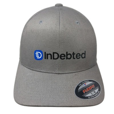 Flexfit Baseball Cap Gray M InDebted Logo Stretch Fit Fitted Curved Brim Hat