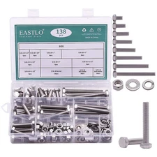 UNC 5/16-18 (138 PCS) Stainless Steel Hex Bolts with Nut, Flat Washer and Loc...