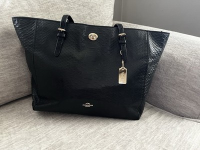 Coach Black Snake Embossed Leather Turn Lock Tote