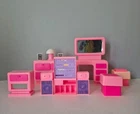 Mattel Barbie Pink Plastic 11 Piece Vintage Bedroom Furniture Set Vanity Stereo