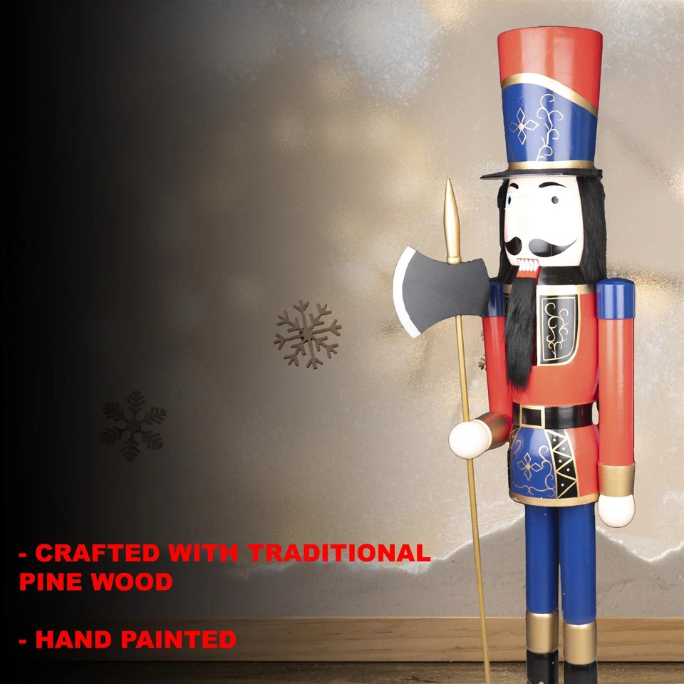 Giant Wooden Nutcracker Life Size Christmas Figurine 150cm Xmas Home Door Decor - Image 3 of 4
