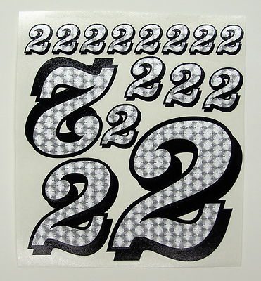 Racing Numbers 2 Decal Sticker Pack Silver Black Outline 1/8 1/10 RC models S07