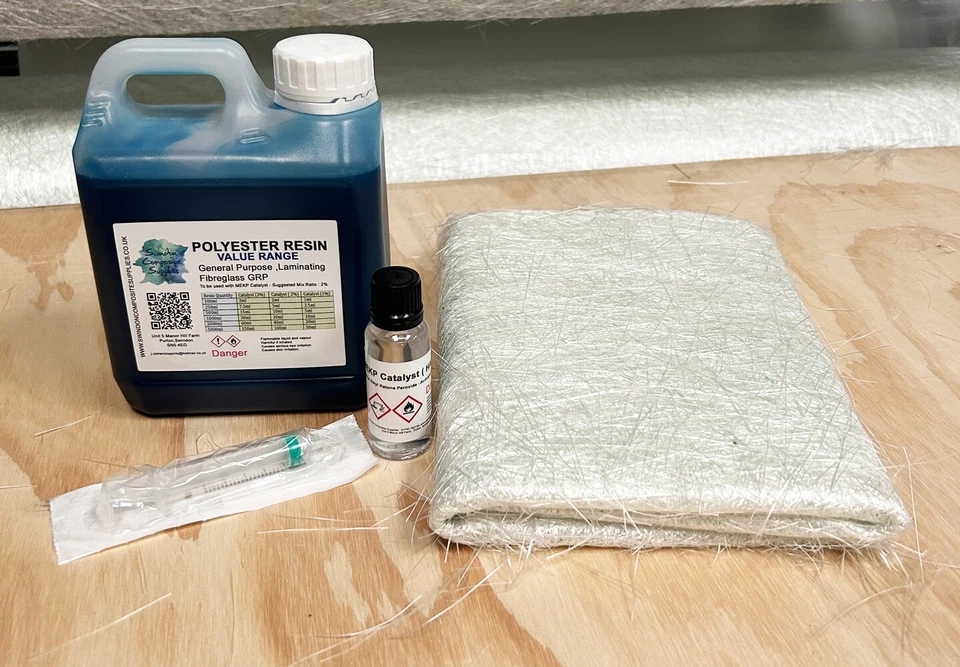 Fibreglass Resin Repair kit 1KG Polyester Resin 1 SqM CSM matting VALUE RANGE