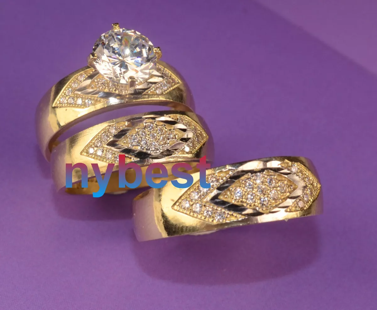 His And Hers Yellow Engagement Rings And Multiple Wedding Band Set