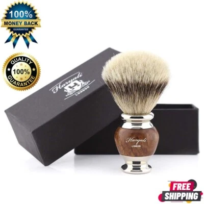 HARYALI LONDON Mens Classic Wooden Shaving Brush Synthetic Hair for Beard Grooming Shave