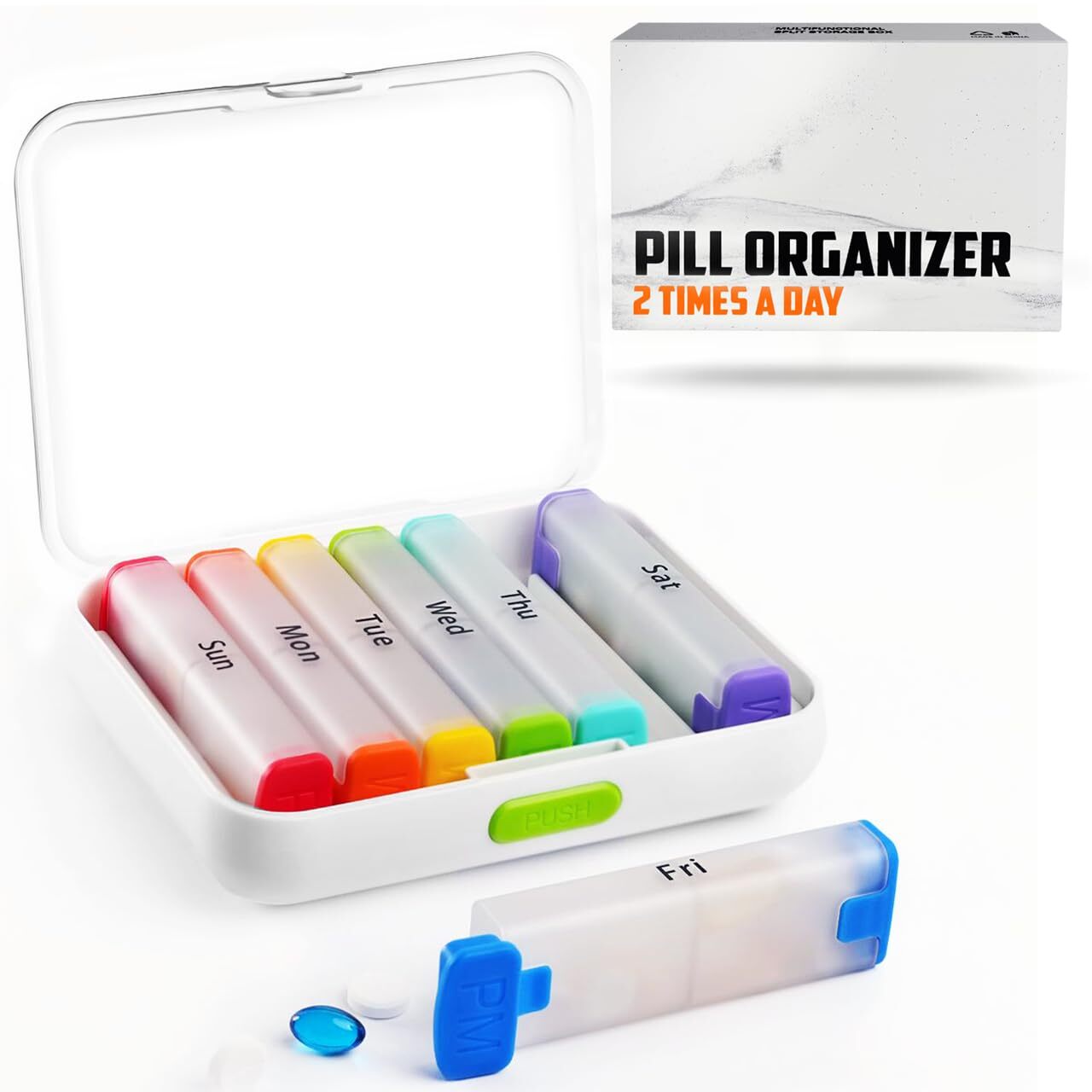 Weekly Pill Organizer 2 Times a Day - Pill Box 7 Day Am Pm - Travel Medicine ...