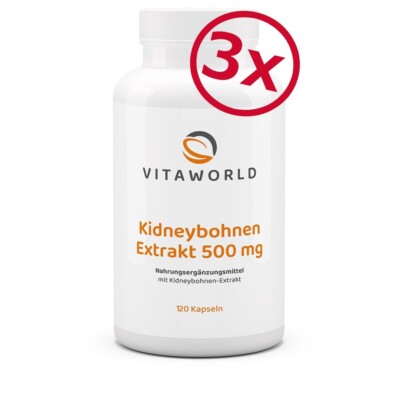 Vita World 3er Pack Kidneybohnen Extrakt 500mg 3x120 Kaps, Vegan Made in Germany