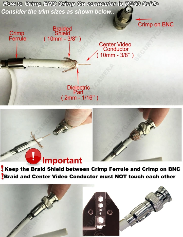 20x BNC Male Crimp On CCTV Video Connector For RG59 Coax Cable and Crimp Tool - Image 2 of 4