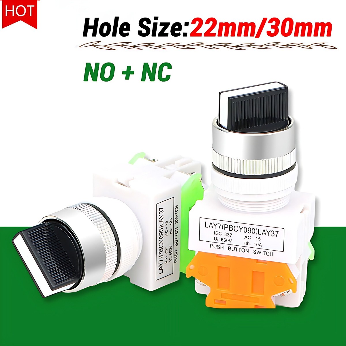 LAY37 rotary switch 2 / 3 positions 22mm 30mm resting switch