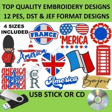 Welt UK USA Frankreich PES DST JEF Stickdesigns auf USB/CD 12 Designs Flaggen