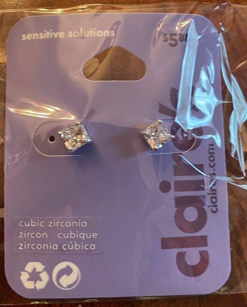 NEW Silver Square Cubic Zirconia Stud Earrings from Claire's