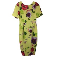 ASOS Women's US 4 Green Floral Print Short Sleeved Pencil Sheath Dress Pockets