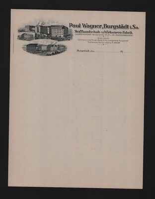 BURGSTÄDT, Briefbogen 1930, Paul Wagner Stoff-Handschuh-Wirkwaren-Fabrik