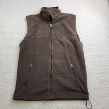 Tri-Mountain Fleece Vest Men Medium Brown Full Zip Pockets Cinch Waist Outdoor