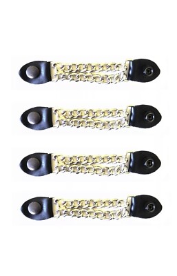 4 pc Motorcycle Vest Extenders Plain 6.5 Inch Long Chain Chrome with Leather