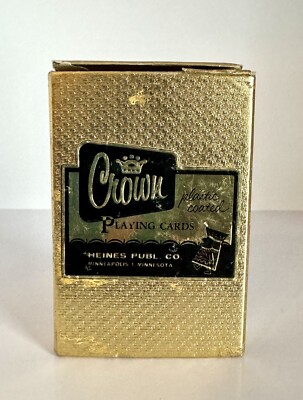 Vintage Crown Floral Plastic Coated Poker Playing Cards Heines Publ. Gold Box