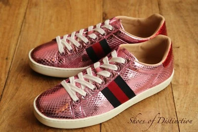 Baskets Gucci Ace en cuir rose peau de serpent pour femmes UK 3,5 US 6,6 EU 36,5 - Photo 1/4