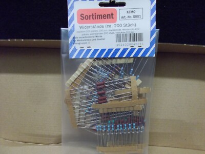 200 approx. resistors, various values for workshops & hobbyists, original packaging. #B-356-04