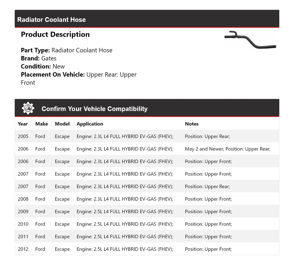 Ворота шланга охлаждающей жидкости радиатора для Ford Escape 2005-2012 годов выпуска 2006 2007 2008 2009 2010 годов выпуска - Изображение 2 из 3