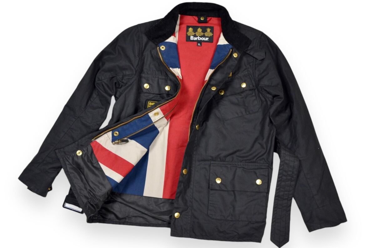 Kid's Barbour Union Jack International Jacket Wax Black Kid's Barbour Union Jack International Jacket Wax Black