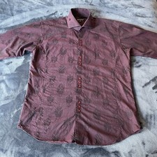 Bogosse Mens Large Maroon Paisley Cotton Button Down Shirt French Cuffs Size 5