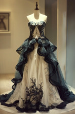 Gothic Black and Champagne Wedding Dresses Sweetheart Ruffles A Line Bridal Gown