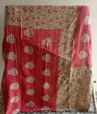 Vintage Kantha Quilt Throw Indian Handmade Bedspread Cotton Blanket Ralli Gudari