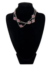 Vintage Banana Republic Y2K Pink Pavé Crystal Long Station Necklace 38" Mixed