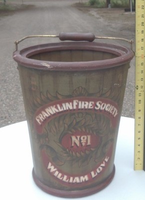 Vintage Wood Franklin Fire Society No. 1 Large Fire Bucket