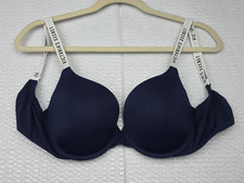 Victoria's Secret Bra T Shirt Push Up Underwire Navy Logo Straps size 32 DD