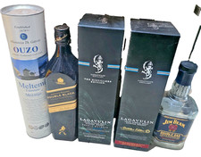 5 x Empty Whisky Alcohol Bottles For Upscaling MINT Lagavulin,Ouzo,Johnnie Walke