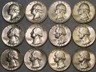 1963 - 1964 WASHINGTON 90% SILVER QUARTERS —$3 FACE VALUE—LOT OF AU/BU+ 12 COINS
