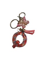 Key Chain Letter Q Bag Charm Pink Butterfly Colorful Confetti Hearts Tassel